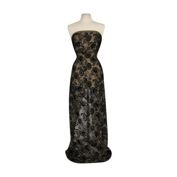 Zelouf Cassidy Floral Paisley Flocked Yoryu , Sewing, DIY, Crafts Fabric by the Yard, Olive/black, 50 Yard