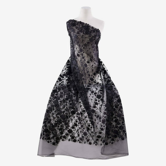 Zelouf Catherine All Over 3D Flower Embroidery Mesh , Sewing, DIY, Crafts Fabric by the Yard, Black, 10 Yard