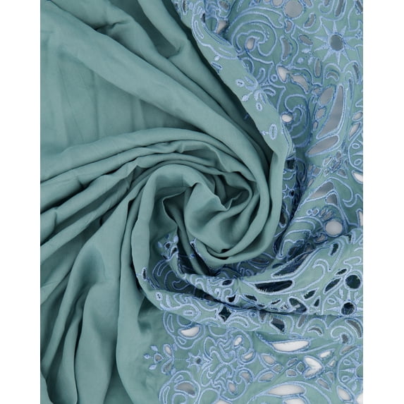 Zelouf Celestial Eyelet Embroidery On Rayon , Sewing, DIY, Crafts Fabric by the Yard, Sage/peri, 7 Yard