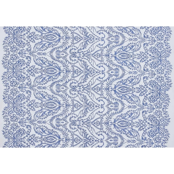 Zelouf Chant Floral Metallic Yarn Embroidery On Mesh , Sewing, DIY, Crafts Fabric by the Yard, Nude/cobalt, 20 Yard