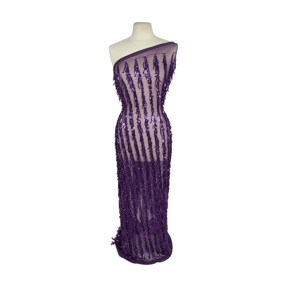 Zelouf Charli Fringe Sequin On Power Mesh , Sewing, DIY, Crafts Fabric by the Yard, Violet, 7 Yard