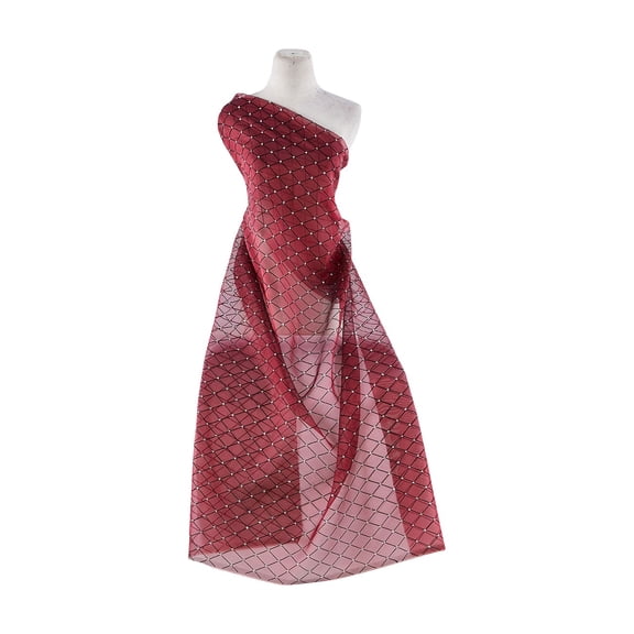 Zelouf Check Flock Dot Glitter Organza  , Sewing, DIY, Crafts Fabric by the Yard, Indian Garnet B, 3 Yard