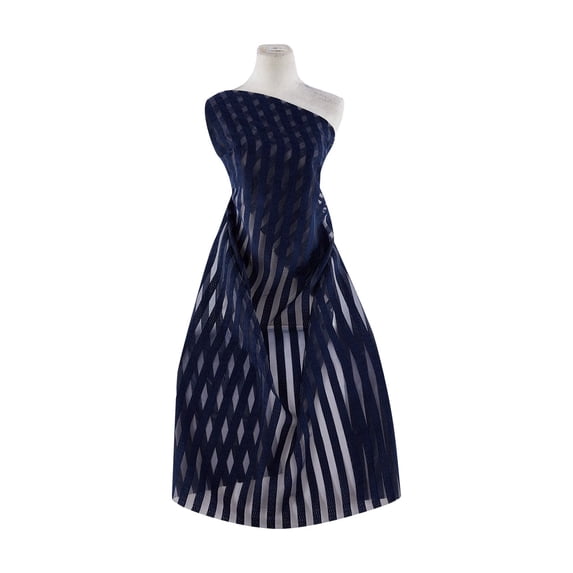 Zelouf Chenille Stripe Organza , Sewing, DIY, Crafts Fabric by the Yard, Navy, 20 Yard