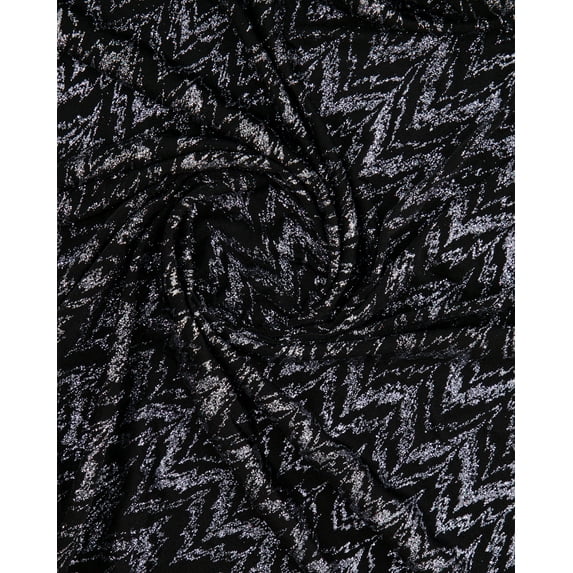 Zelouf Chevron Glitter On Slinky Knit , Sewing, DIY, Crafts Fabric by the Yard, Black/steel, 7 Yard