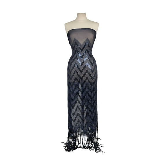 Zelouf Chevron Sequin With Fringe , Sewing, DIY, Crafts Fabric by the Yard, Navy Combo, 20 Yard