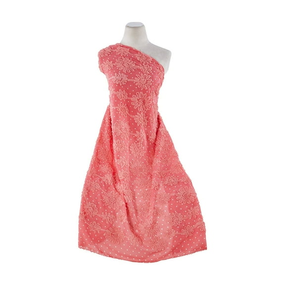 Zelouf Chiffon Polka Dot With Tulle Rosettes All Over  , Sewing, DIY, Crafts Fabric by the Yard, Coral, 3 Yard