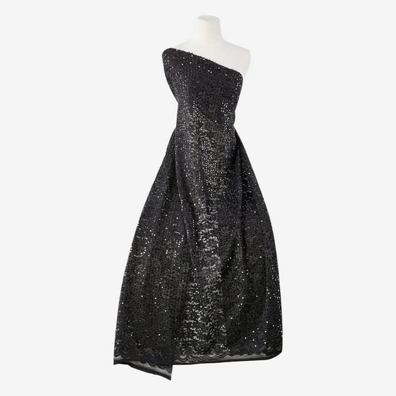 Zelouf Cindy Sequin Lace  , Sewing, DIY, Crafts Fabric by the Yard, Black, 3 Yard