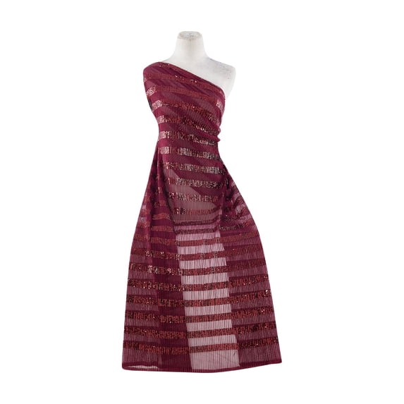 Zelouf City Striped Sequins On Tulle , Sewing, DIY, Crafts Fabric by the Yard, Majestic Burgundy, 50 Yard
