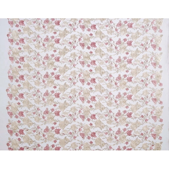 Zelouf Coco Lace Embroidery Flower , Sewing, DIY, Crafts Fabric by the Yard, Rose Combo, 1 Yard