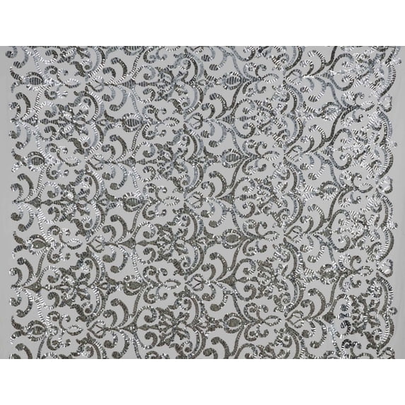 Zelouf Coco Sequence Embroidery , Sewing, DIY, Crafts Fabric by the Yard, Silver Shadow, 1 Yard