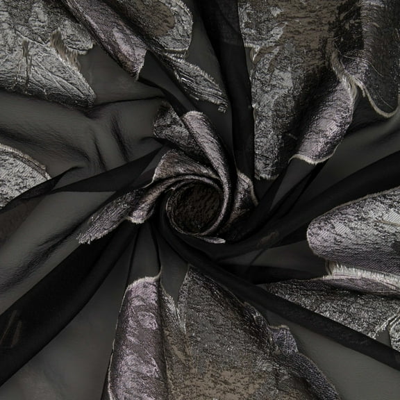 Zelouf Cynthia Organza Floral Metallic Jacquard , Sewing, DIY, Crafts Fabric by the Yard, Black/ash, 3 Yard