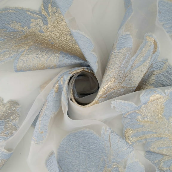 Zelouf Cynthia Organza Floral Metallic Jacquard  , Sewing, DIY, Crafts Fabric by the Yard, White/ Aqua, 3 Yard