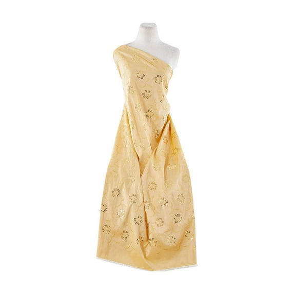 Zelouf Daisy Vine Emb.+ Sequins On Taffeta , Sewing, DIY, Crafts Fabric by the Yard, Quartz Gold, 10 Yard