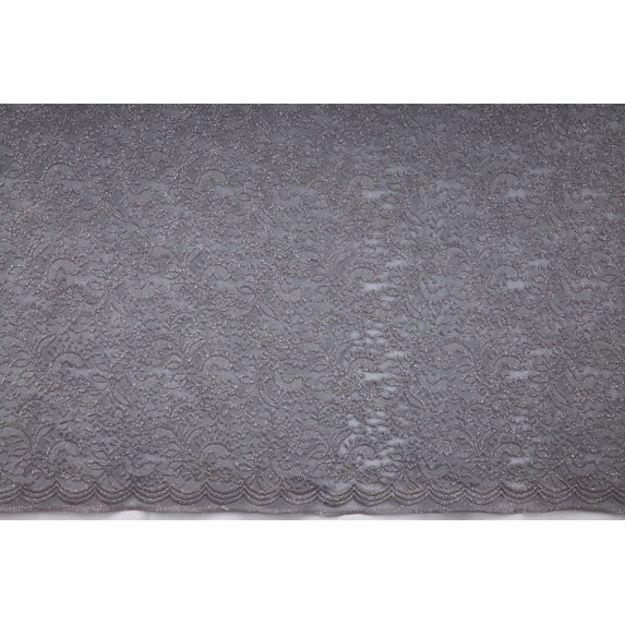 Zelouf Dalli Floral Lace W/glitter , Sewing, DIY, Crafts Fabric by the Yard, Grey Mystery, 1 Yard