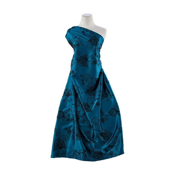 Zelouf Danielle St Satin With Flocked , Sewing, DIY, Crafts Fabric by the Yard, Teal Palace, 7 Yard