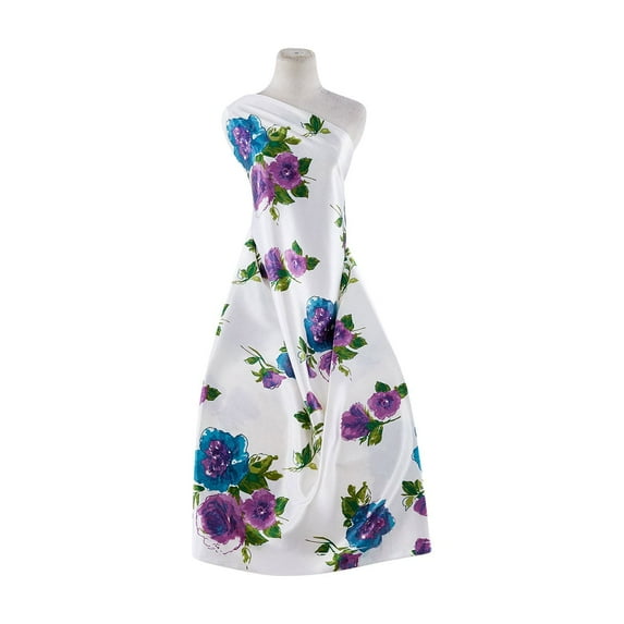 Zelouf Danielle Stretch Satin Print , Sewing, DIY, Crafts Fabric by the Yard, 164 Wht/purp, 10 Yard