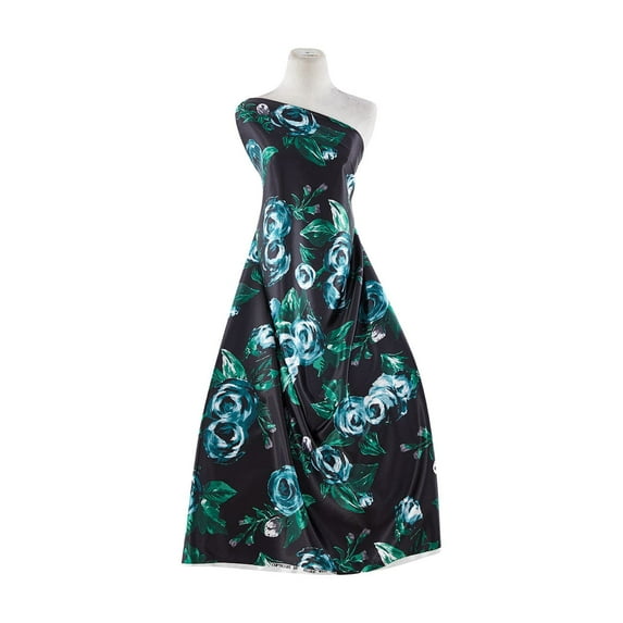 Zelouf Danielle Stretch Satin Print , Sewing, DIY, Crafts Fabric by the Yard, 977 Blk/dk.aqua, 20 Yard