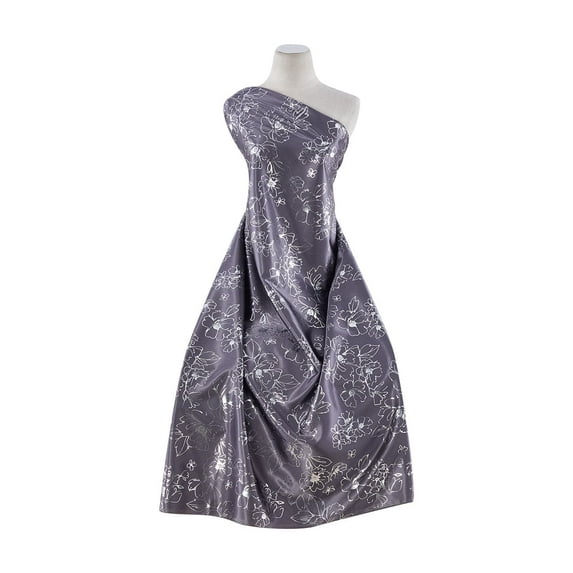 Zelouf Danielle Stretch Satin W/foil Print , Sewing, DIY, Crafts Fabric by the Yard, 000 Ash/silver, 10 Yard