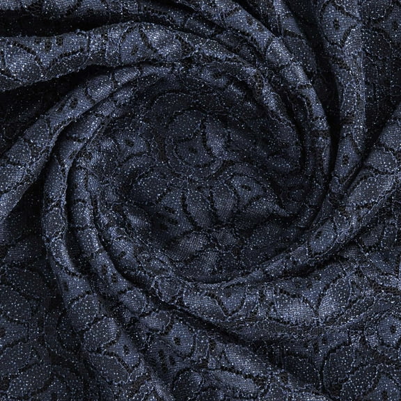 Zelouf Darby Lace Glitter  , Sewing, DIY, Crafts Fabric by the Yard, Perfect Navy, 3 Yard