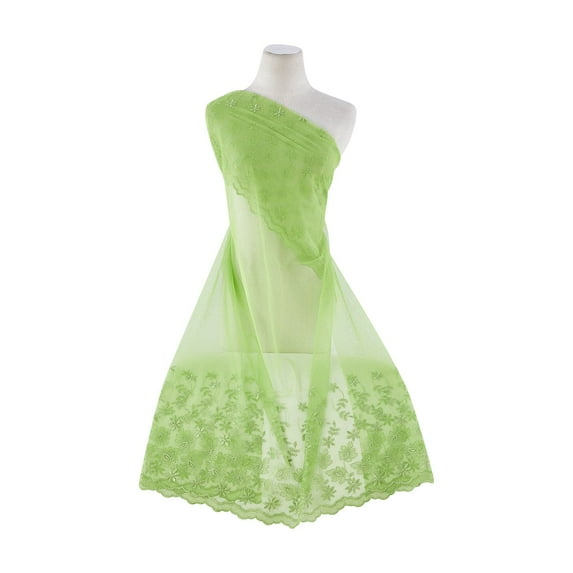 Zelouf Dbl Bdr Flower & Leaves Embroidery Cut Scallop , Sewing, DIY, Crafts Fabric by the Yard, Key Lime Pie, 1 Yard