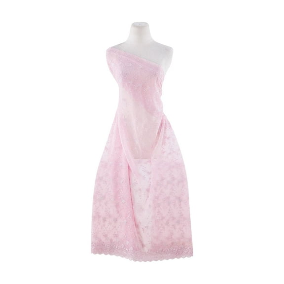 Zelouf Dbl Border Floral Embr Cut Scallop On Tulle , Sewing, DIY, Crafts Fabric by the Yard, Pink, 3 Yard