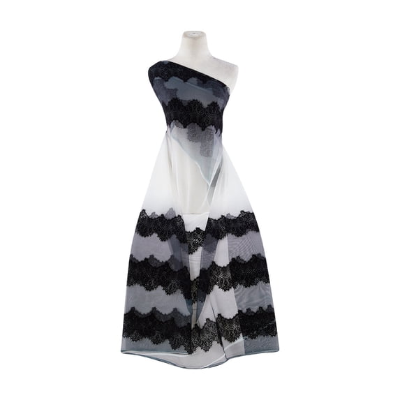 Zelouf Dbl Brdr Lace Trim W/mixed Glttr On Dbl Ombre Tulle , Sewing, DIY, Crafts Fabric by the Yard, Black/ivory, 5 Yard