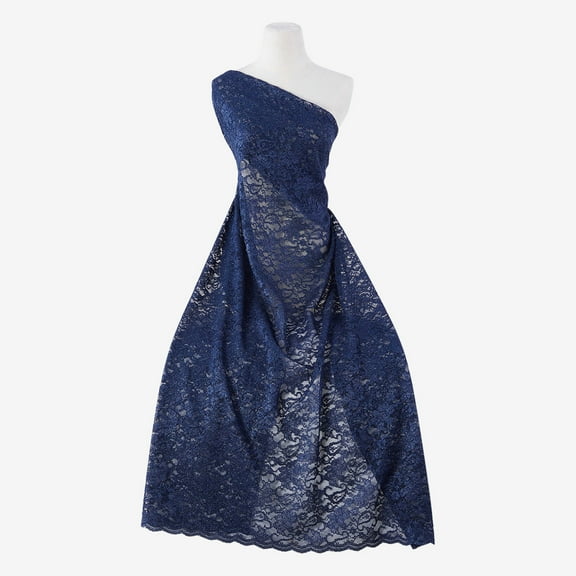 Zelouf Denver Floral Glitter Scallop Lace , Sewing, DIY, Crafts Fabric by the Yard, Navy Allure, 3 Yard
