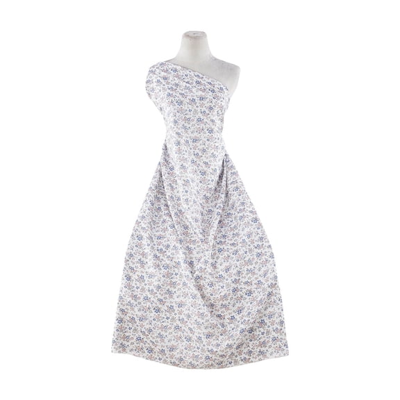 Zelouf Ditzy Floral Print On Shantung , Sewing, DIY, Crafts Fabric by the Yard, Blue, 5 Yard