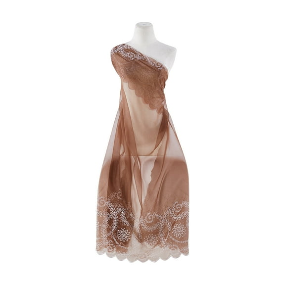 Zelouf Doily Double Border Emb On 2Ply Organza , Sewing, DIY, Crafts Fabric by the Yard, Brown/pink, 3 Yard