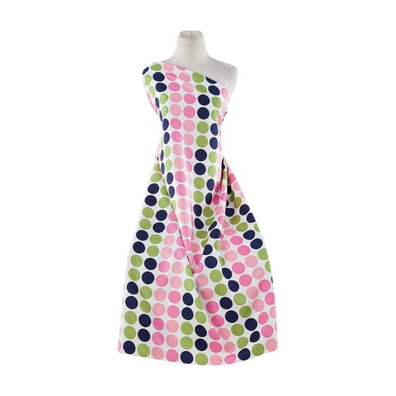 Zelouf Dot Print On Shantung , Sewing, DIY, Crafts Fabric by the Yard, Pink/green/navy, 3 Yard
