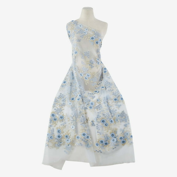 Zelouf Dottie Two Sequin Floral Embroidery Mesh  , Sewing, DIY, Crafts Fabric by the Yard, Peri Combo, 5 Yard