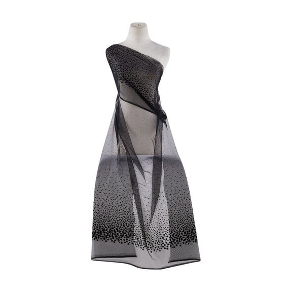 Zelouf Double Border Dot Flock W/mixed Glitter , Sewing, DIY, Crafts Fabric by the Yard, Blk/blk/silver, 3 Yard