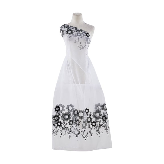 Zelouf Double Border Flock With Mixed Glitter On Tulle  , Sewing, DIY, Crafts Fabric by the Yard, White/blk, 3 Yard