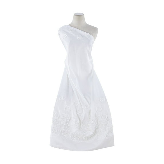 Zelouf Double Border Flower Sutash On N/p Taffeta , Sewing, DIY, Crafts Fabric by the Yard, Frosty White, 7 Yard