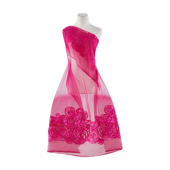 Zelouf Double Border Satin Type Sutash W/ Spangle Sequins , Sewing, DIY, Crafts Fabric by the Yard, Cerise Gem, 3 Yard