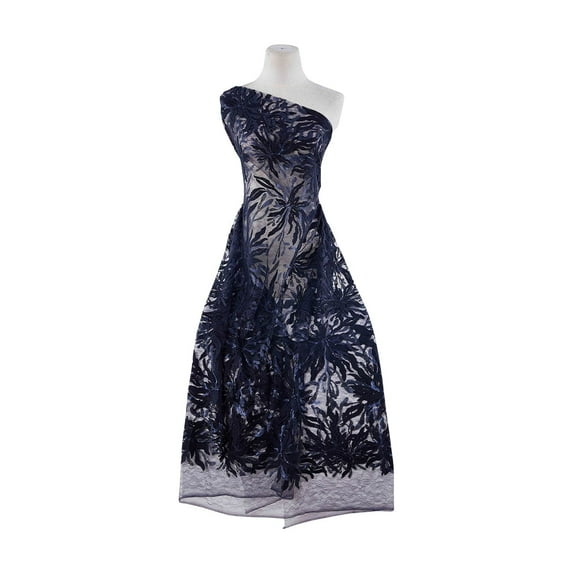 Zelouf Elara Sequin Embroidery Cottony Mesh , Sewing, DIY, Crafts Fabric by the Yard, Arresting Navy, 3 Yard