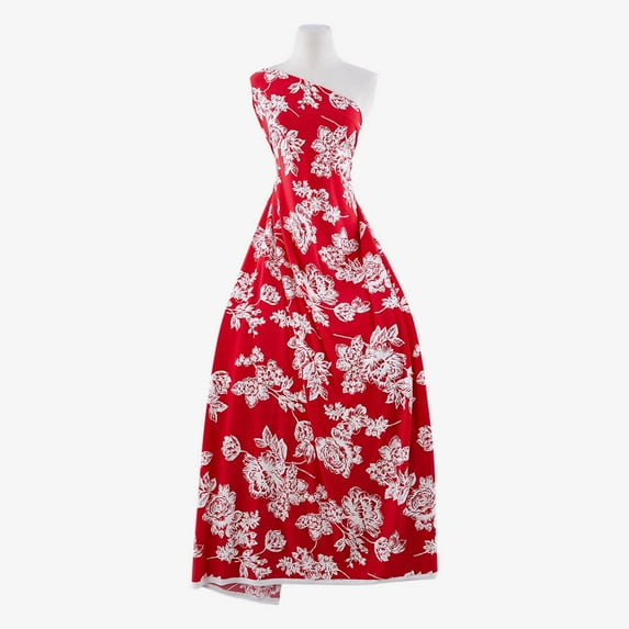 Zelouf Elizabeth Floral Puff Print Ity , Sewing, DIY, Crafts Fabric by the Yard, Dazzling Poppy, 7 Yard