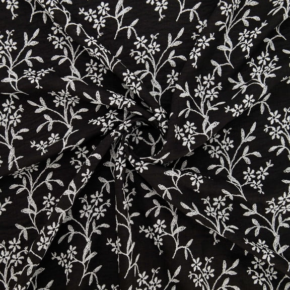 Zelouf Elle Floral Puff Print On Twill  , Sewing, DIY, Crafts Fabric by the Yard, Black, 7 Yard