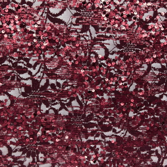 Zelouf Eloquent Floral Sequins Paillete Embroidery Lace , Sewing, DIY, Crafts Fabric by the Yard, Majestic Burgun, 1 Yard