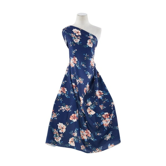 Zelouf Emmie Floral On Saylor Pucker Crepe Print , Sewing, DIY, Crafts Fabric by the Yard, C15 Navy/fig, 1 Yard