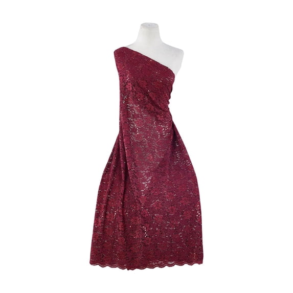Zelouf Enjoy Floral Lace Glitter Trans Scallop , Sewing, DIY, Crafts Fabric by the Yard, Merlot Delight, 5 Yard