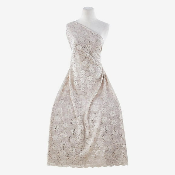 Zelouf Enjoy Floral Lace Glitter Trans Scallop , Sewing, DIY, Crafts Fabric by the Yard, Sand Mist, 5 Yard