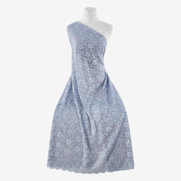 Zelouf Enjoy Floral Lace Glitter Trans Scallop  , Sewing, DIY, Crafts Fabric by the Yard, Steel Mist, 5 Yard