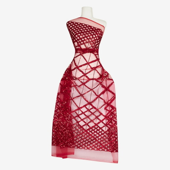 Zelouf Essential Diamond Sequin Embroidery Double Mesh  , Sewing, DIY, Crafts Fabric by the Yard, Ruby Delight, 3 Yard