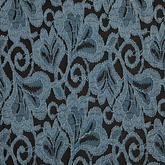 Zelouf Evelyn Floral Scallop Lace  , Sewing, DIY, Crafts Fabric by the Yard, Black/atlantic, 3 Yard