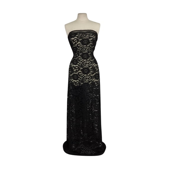 Zelouf Evie Stretch Lace W Glitter , Sewing, DIY, Crafts Fabric by the Yard, Black, 1 Yard
