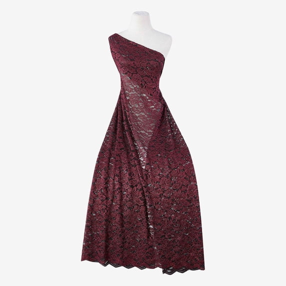Zelouf Faithful Two Tone Glitter Lace , Sewing, DIY, Crafts Fabric by the Yard, Arresting Wine, 1 Yard