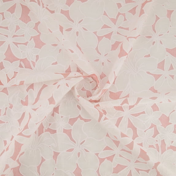 Zelouf Farah Burnout Mesh , Sewing, DIY, Crafts Fabric by the Yard, White/coral, 7 Yard
