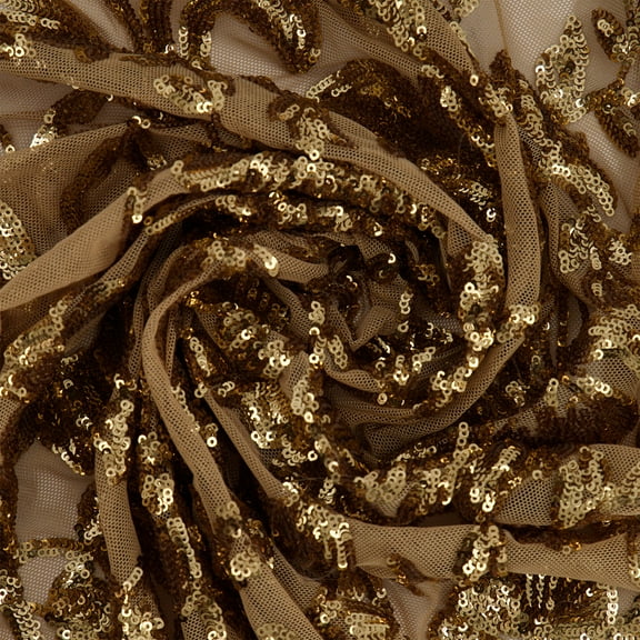 Zelouf Filippa Botanical Sequin On Mesh  , Sewing, DIY, Crafts Fabric by the Yard, Gold, 3 Yard