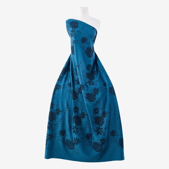 Zelouf Flat Iron Embriodery Scuba Crepe , Sewing, DIY, Crafts Fabric by the Yard, Teal/black, 3 Yard